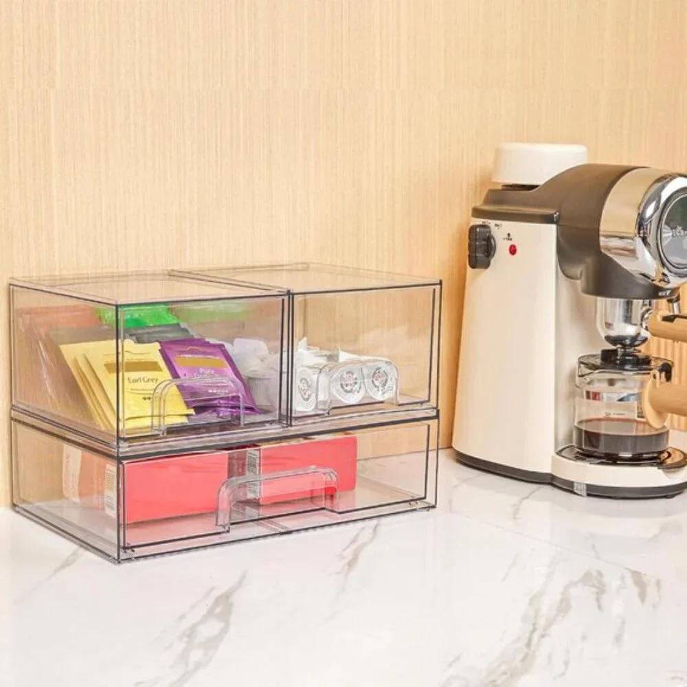 New Set of 3 Stackable Storage Drawers, Clear Bins for Makeup & Bathroom Use